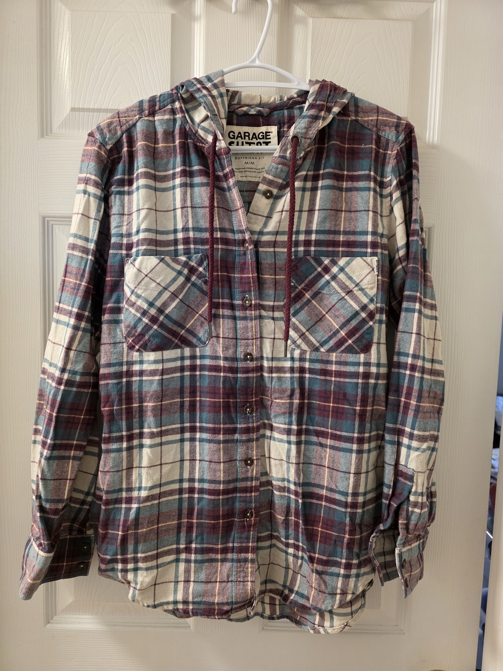 Soft Cotton Plaid Hooded Shirt | Size Medium